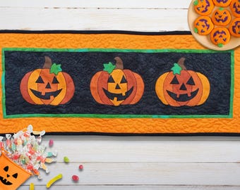 Halloween Pumpkin Table Runner PDF Pattern: Easy Appliqué Sewing (Digital Download)