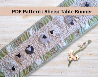 Sheep Table Runner Sewing Pattern – Farmhouse Quilted Applique (PDF Pattern)