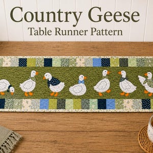 Country Geese Table Runner Pattern PDF | Farmhouse Goose Applique Quilt Pattern | Seasonal Table Runner Sewing Pattern | Beginner Friendly