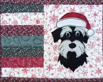 Christmas Schnauzer Applique PDF Pattern: Mug Rug, Stocking (3/5/8 inch)
