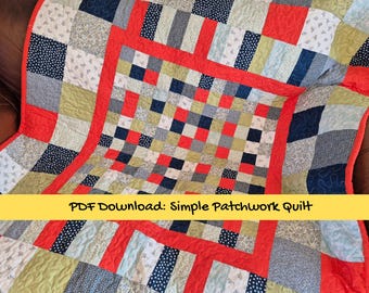 Easy PDF digital download quilt pattern - Patchwork throw sized 50"x60"