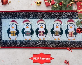 Christmas Table Runner pattern.   Easy  sewing pattern using raw edge applique to create this unique holiday table runner. Downloadable PDF