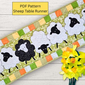 Sheep Table Runner Quilt Pattern – Appliqued Farmyard Patchwork Design (PDF Download)
