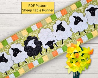 Sheep Table Runner Quilt Pattern – Appliqued Farmyard Patchwork Design (PDF Download)