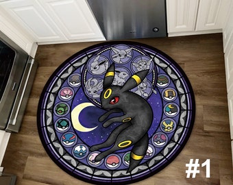 Japanese Anime Rug, Eevee Vaporeon Espeon Sylveon Leafeon Umbreon Handmade Non-slip Area Rug Home Decor Mat