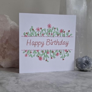 Hand Embroidered Birthday Card, Happy Birthday Flowers, Multi Coloured card, Flower card, Handmade greeting card, birthday card for her