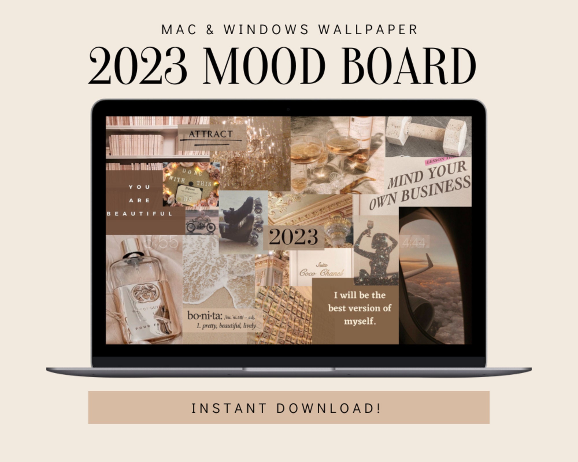 Digital Vision Board Wallpaper 2023 Beige Aesthetic - Etsy Digital Vision Board Wallpaper 2023 Beige Aesthetic - Etsy