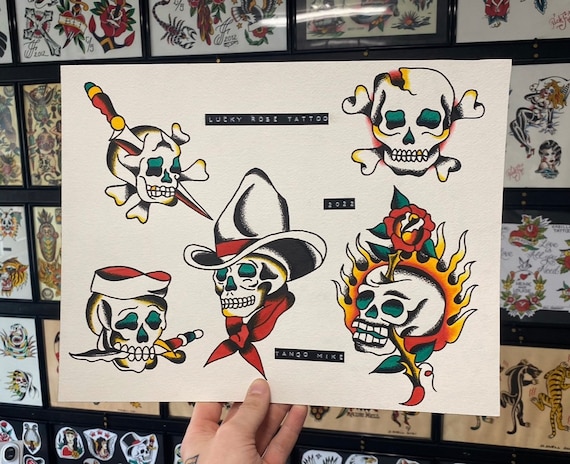 Hand Painted American Traditional Tattoo Flash Sheet 11x14 - Etsy