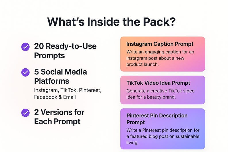 Social Media Prompt Pack | 20 Chatgpt Prompts for Instagram, Tiktok ...