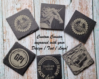Custom Slate Coaster - Personalized with your Text/Logo/Design - Permanent Laser engraving | Anniversary & Wedding Gift | Home Improvement