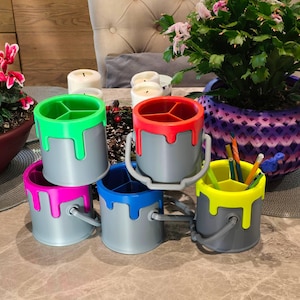 3D Printed Dripping Paint Bucket Pencil Holder: Artist Desk Organizer