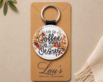 Coffee and Jesus Keychain | Faith Based PU Leather Sublimation Design