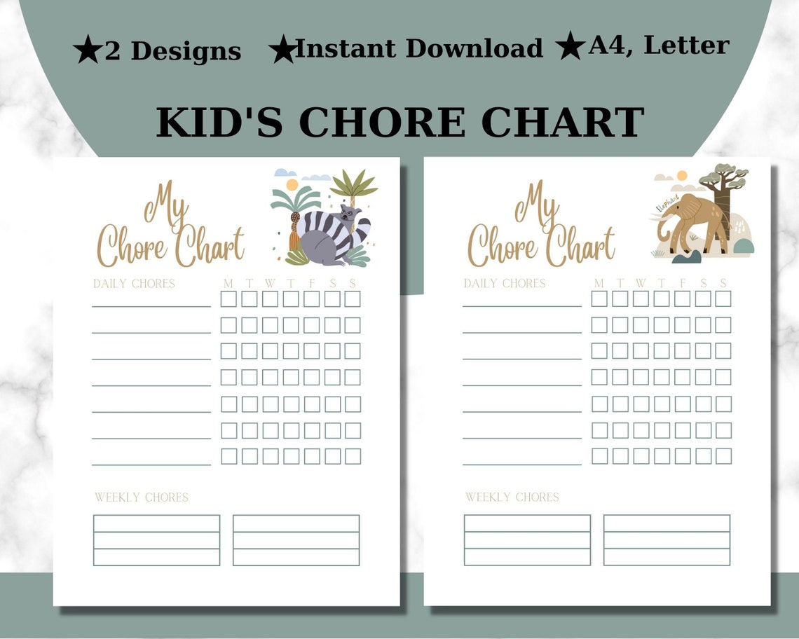 Chore Chart for Kids Printable Chore Chart Cute Kids Chore - Etsy