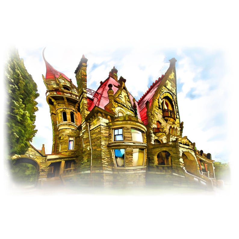 Kooky Victorian Cartoon Castle Magical Fantasy Wall Art Print Dreamy 