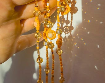 Golden Sunflower Waistbeads: Sunstone and Aventurine Crystal Beaded Belly chain (fit 26-48 inches)