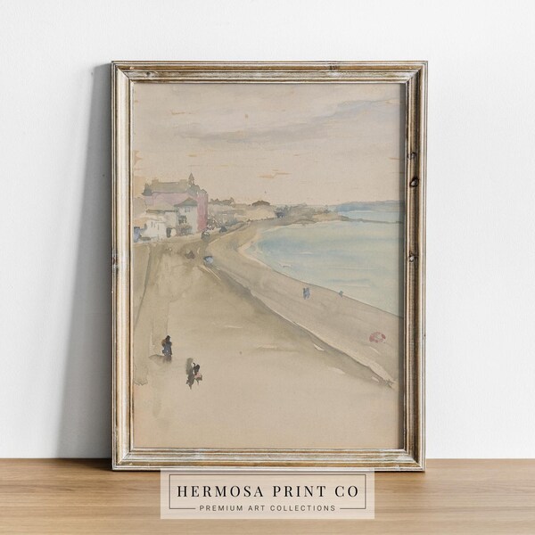 Vintage Coastal Beach Town Watercolor Painting | Home Decor | Premium Digital Download | 115