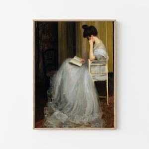 Vintage Painting of Reading Woman in Gown | Home Decor | Premium Digital Download | 47