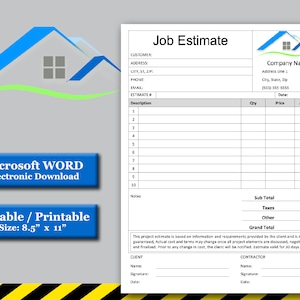 Job Estimate Template, Microsoft Word Editable Doc, Google Doc ... image.