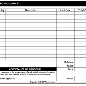 Printable Proposal Estimate - Job Estimate - MS Word - Job Proposal