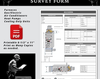 HVAC Split System Unit Equipment Survey Form | Measuring Ducts Curbs Platforms | Job Walk Form | PDF
