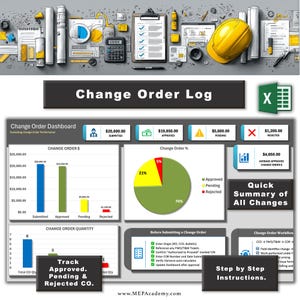 Construction Change Order Log & Dashboard Template | Excel Change Order Tracker | Contractor Project Management Spreadsheet