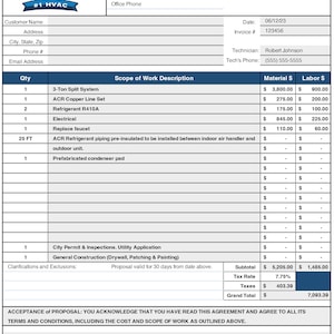 HVAC Estimate Proposal Template in Excel, HVAC Contractor Quote Form, HVAC Bid Form, Air Conditioning Proposal Form, Excel File
