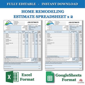 Home Remodeling Estimation Vorlage vollständig bearbeitbar in Excel und Google Sheets