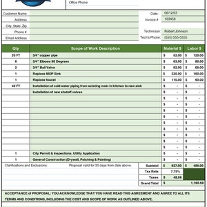 Modelo de proposta de estimativa de encanamento em Excel, formulário de cotação de empreiteiro de encanamento, formulário de licitação de encanamento, formulário de proposta de encanamento, arquivo Excel