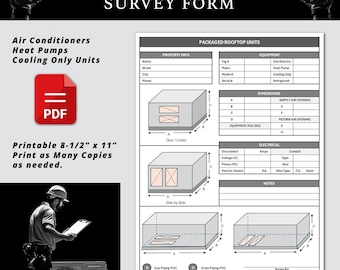 HVAC Rooftop Unit Equipment Survey Form | Measuring Ducts Curbs Platforms | Job Walk Form | PDF