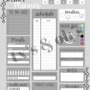 Gray Printable/Digital Daily Planner, Health Check and Checklist