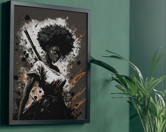 Female Afro Samurai Black Art Digital Download Home 