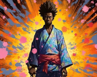 Young Afro Samurai | Black art | Black samurai | Samurai artwork | Afro anime | Digital Download | Home Decor | African American art