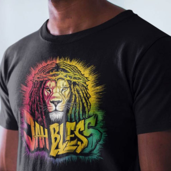 Jah Bless svg T-shirt Design, rasta reggae T shirt, god vector, instant download, lion PNG, printable Tee PSD design, DTF Design