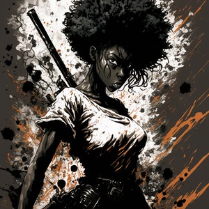 Female Afro Samurai Black art Digital Download Home Decor African American art image 1