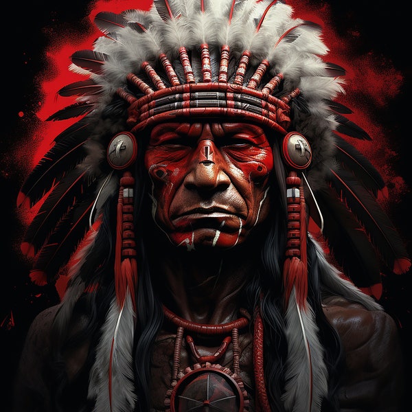 Native American Male Warrior | Native American Portrait Painting | Printable Wall Art | Digital Download | Paint Splatter