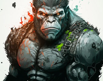 Fantasy Gorilla Warrior | Cyber Warrior | Fantasy | Digital Download | Home Decor |