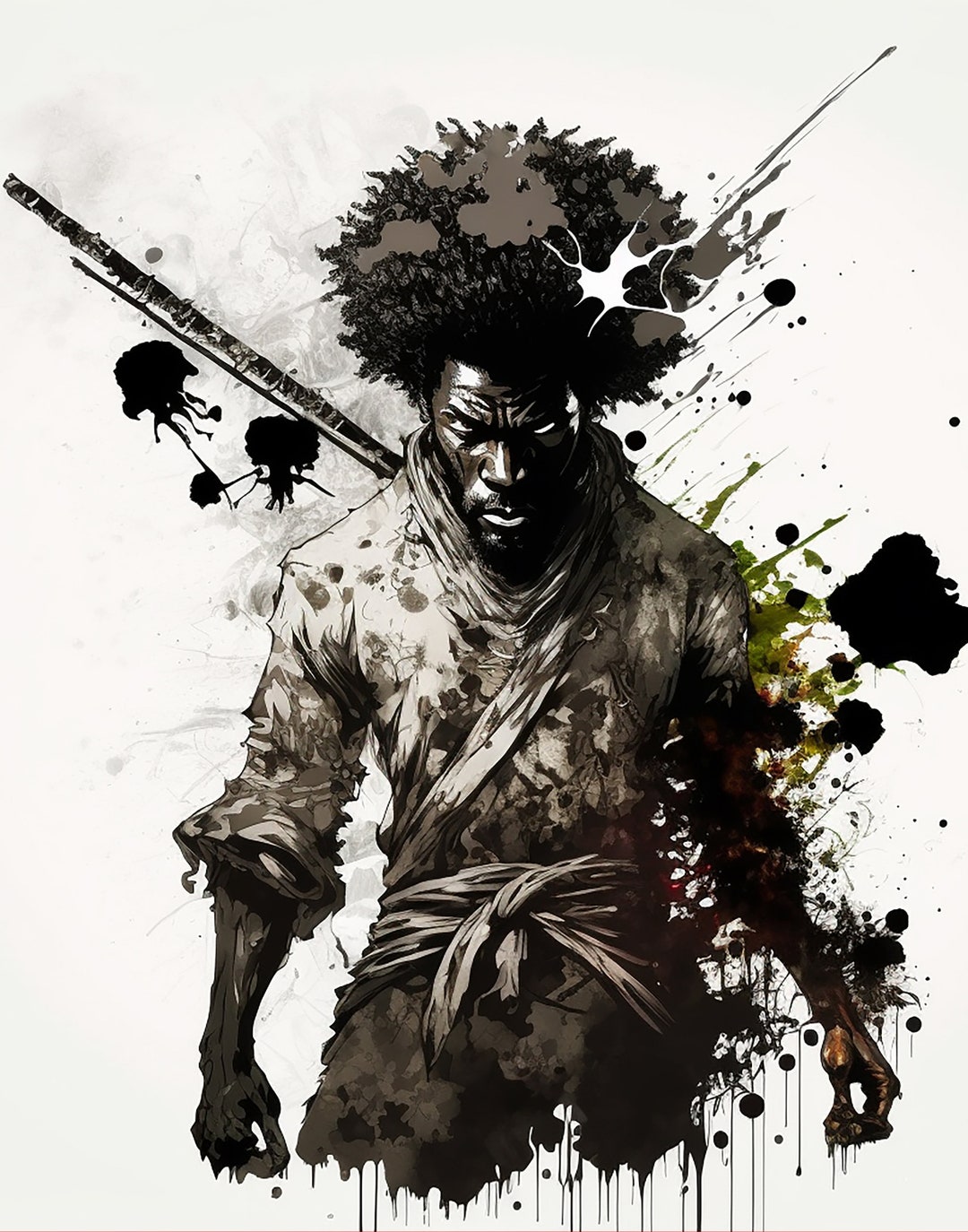 Afro Fighting Enemy Art - Afro Samurai Art Gallery