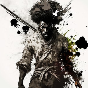 Afro Samurai | Black art | Black samurai | Samurai artwork | Afro anime | Digital Download | Home Decor | African American art