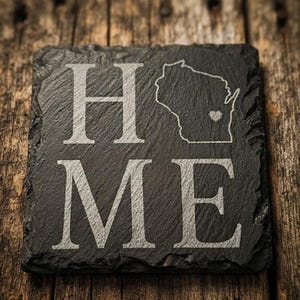 Customizable "HOME" State Slate Coaster - Personalized Gift for Housewarming, Anniversary, or Hometown Pride
