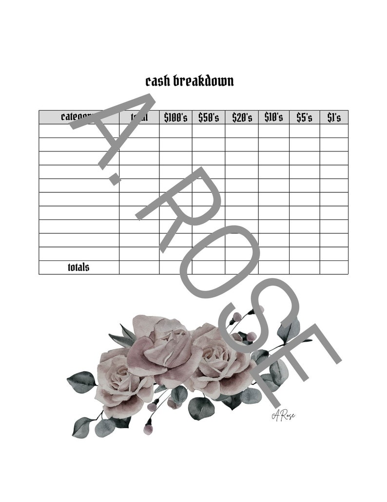 Cash Breakdown Sheet Printable Digital PDF - Etsy