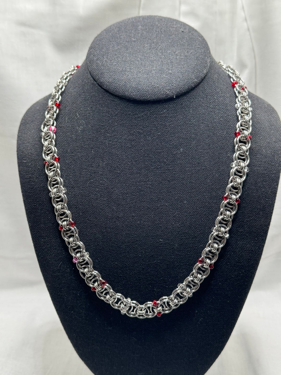 Stainless Steel W/ Red and White Crystal Helm Chain - 22