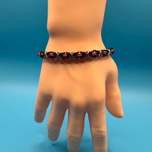 Stainless Steel and Black and Pink Anodized Aluminum - Byzantine  Bracelet
