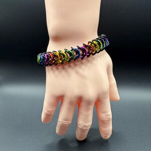 Black  and Rainbow Anodized Aluminum Flat Boxchain Bracelet   - 9”