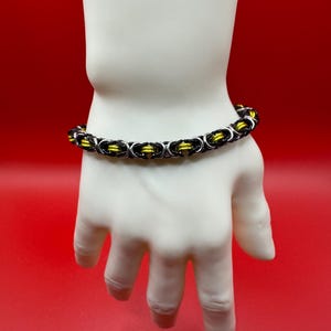 Stainless Steel and Black and Yellow Anodized Aluminum - Byzantine  Bracelet