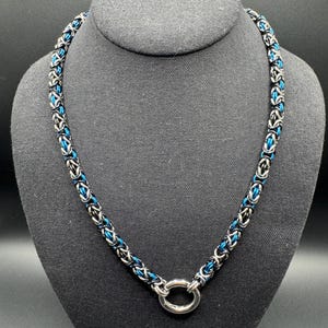 Stainless Steel and Black and Blue Anodized Aluminum Byzantine Chain / Collar - 22&quot;