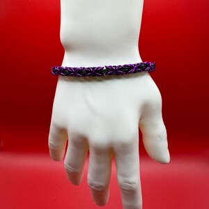 Black and Purple Anodized Aluminum - Byzantine  Bracelet - 8.5”