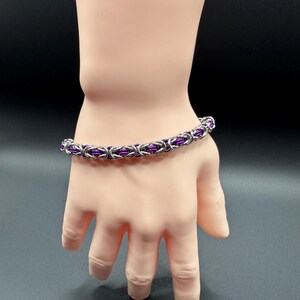 Stainless Steel and Purple  Anodized Aluminum - Byzantine  Bracelet