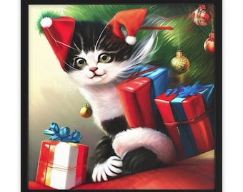 Art de chat de Noël, Tirage d’art de vacances, Tirages de chat de Noël, Tirages de Noël