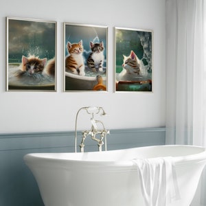 Cats in the Tub, Cat Painting, Bathroom Cat Art, Cat Lover, Bathroom Art, Pet Gift, Funny Cats, Toilet Decor, Pet Prints, Cat Prints
