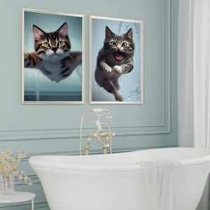 Funny Cat Art, Bathroom Art, Funny Cats, Cats Decor, Art For kids, Cat Prints, Funny Cat Painting, Humorous Pets, Cat Lover